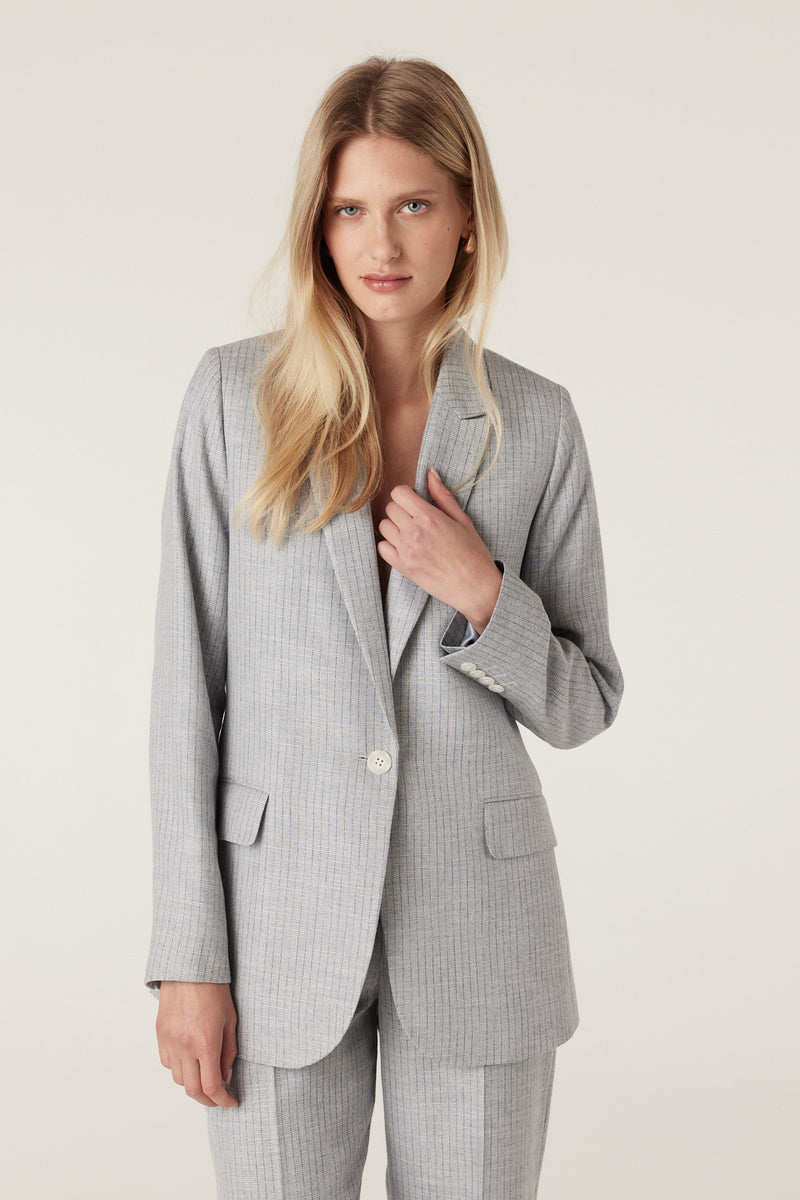 Ivy Linen Blazer - Blue Pinstripe-Jackets-Cable Melbourne