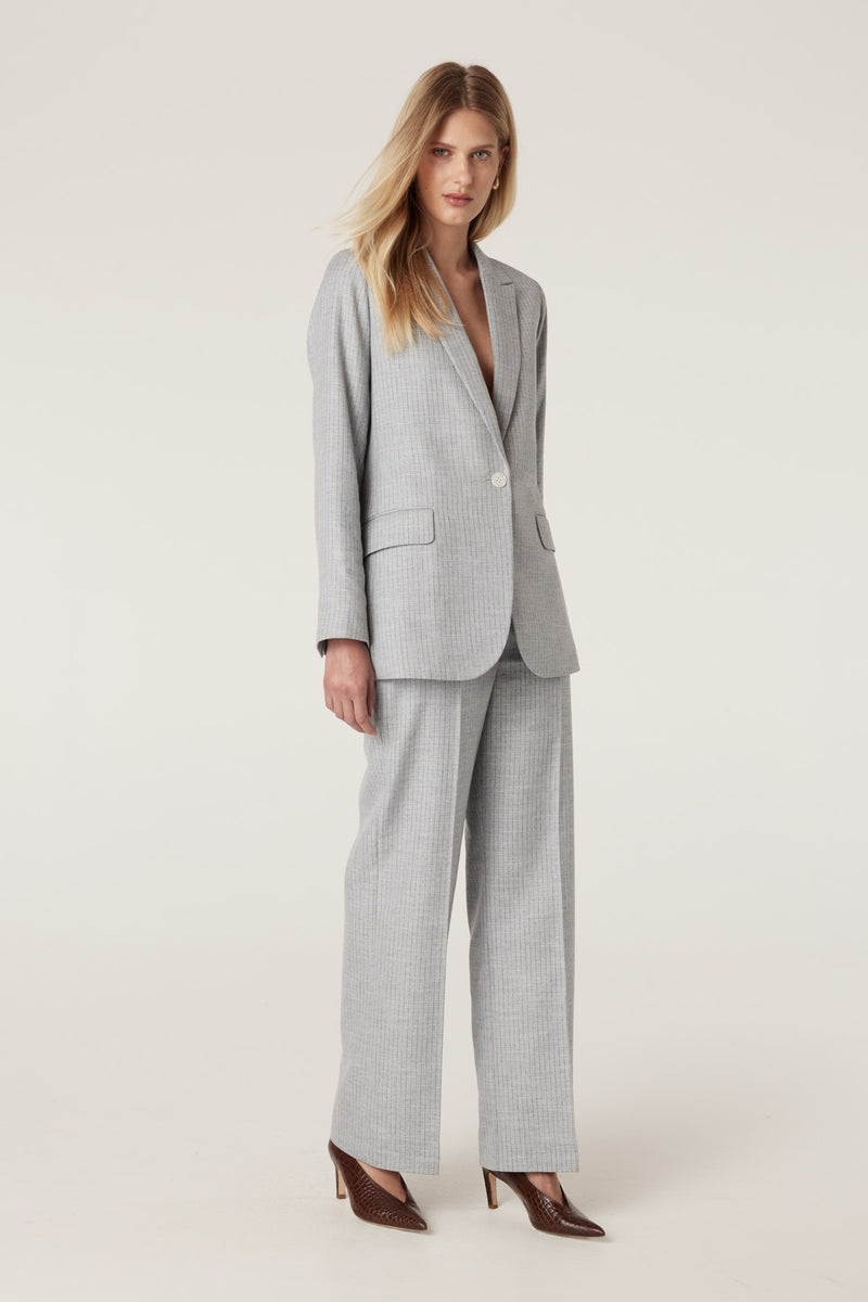 Ivy Linen Blazer - Blue Pinstripe-Jackets-Cable Melbourne