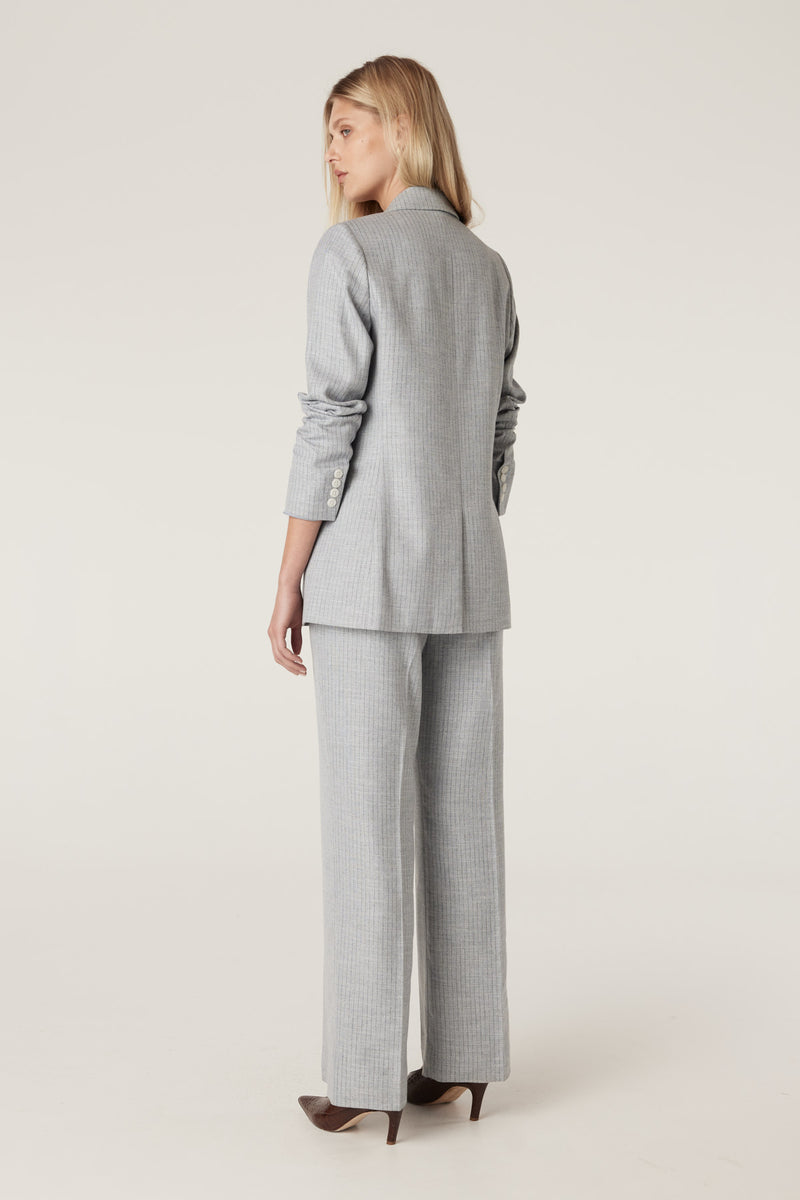 Ivy Linen Blazer - Blue Pinstripe-Jackets-Cable Melbourne