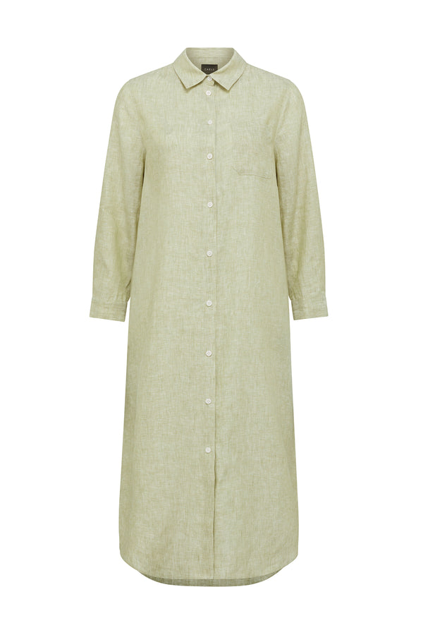 Pure Linen Shirt Dress - Pistachio-Dresses-Cable Melbourne