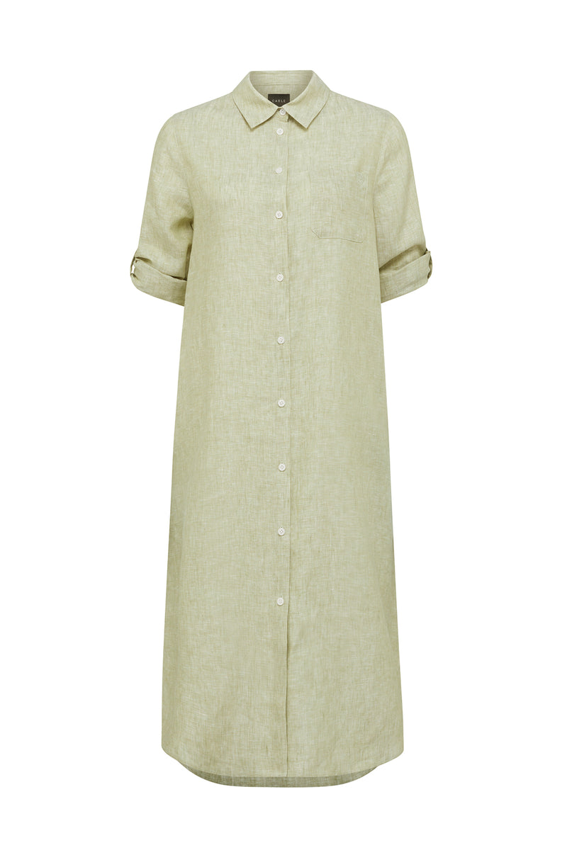 Pure Linen Shirt Dress - Pistachio-Dresses-Cable Melbourne