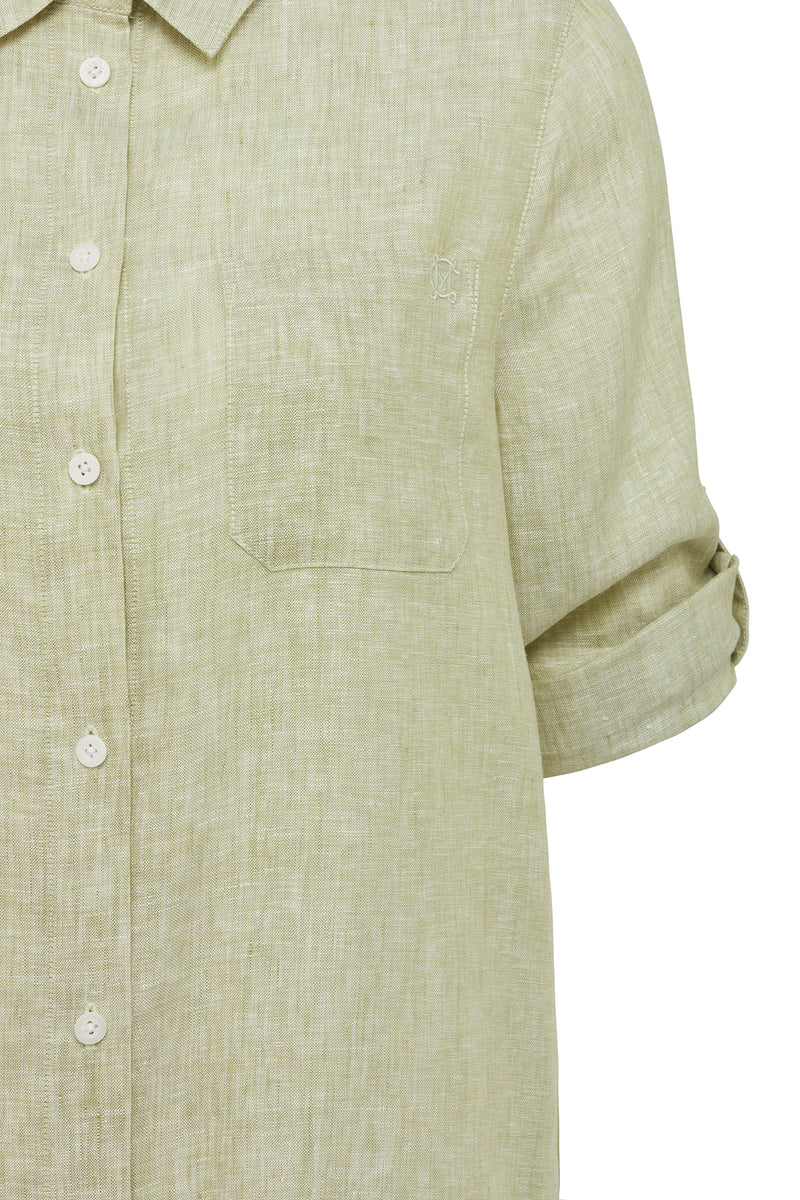 Pure Linen Shirt Dress - Pistachio-Dresses-Cable Melbourne