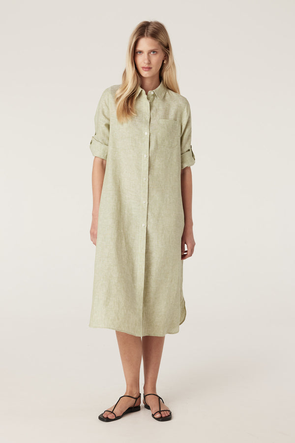 Pure Linen Shirt Dress - Pistachio-Dresses-Cable Melbourne