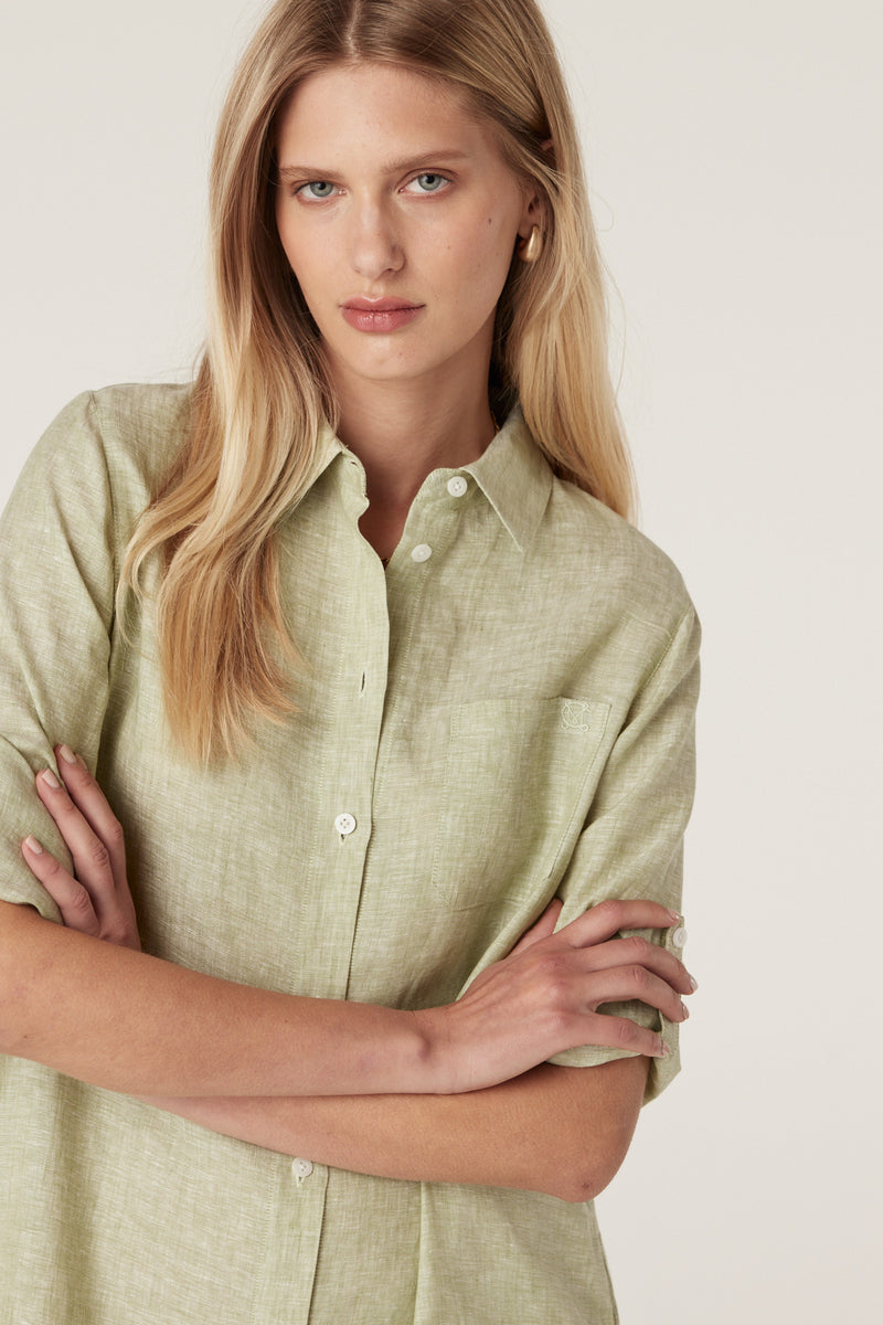 Pure Linen Shirt Dress - Pistachio-Dresses-Cable Melbourne