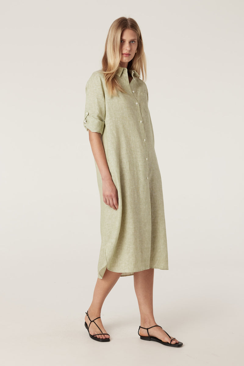 Pure Linen Shirt Dress - Pistachio-Dresses-Cable Melbourne
