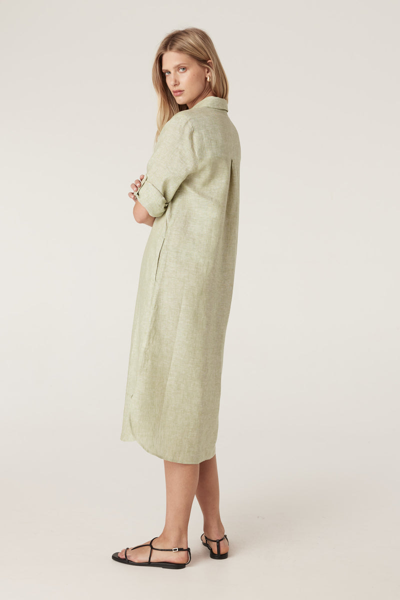Pure Linen Shirt Dress - Pistachio-Dresses-Cable Melbourne