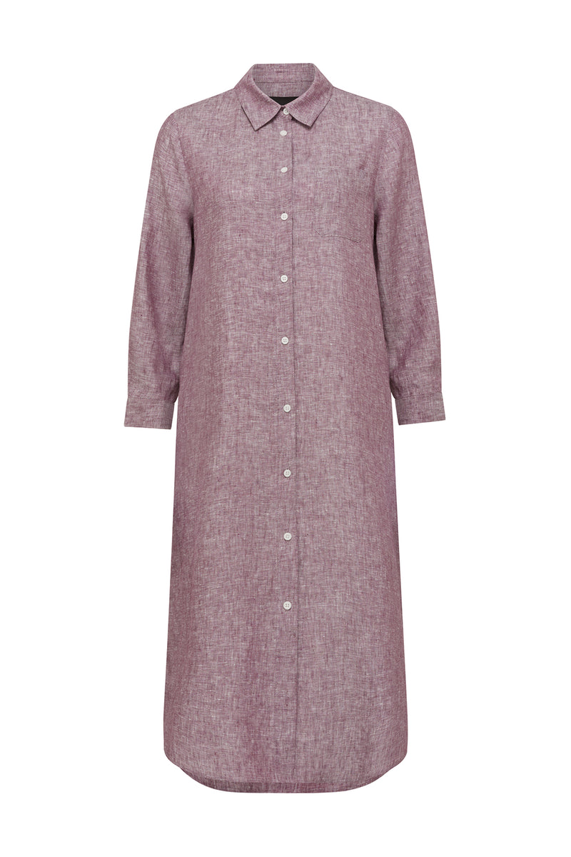 Pure Linen Shirt Dress - Berry-Dresses-Cable Melbourne