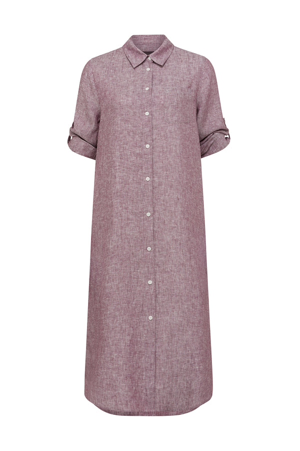 Pure Linen Shirt Dress - Berry  Cable Melbourne