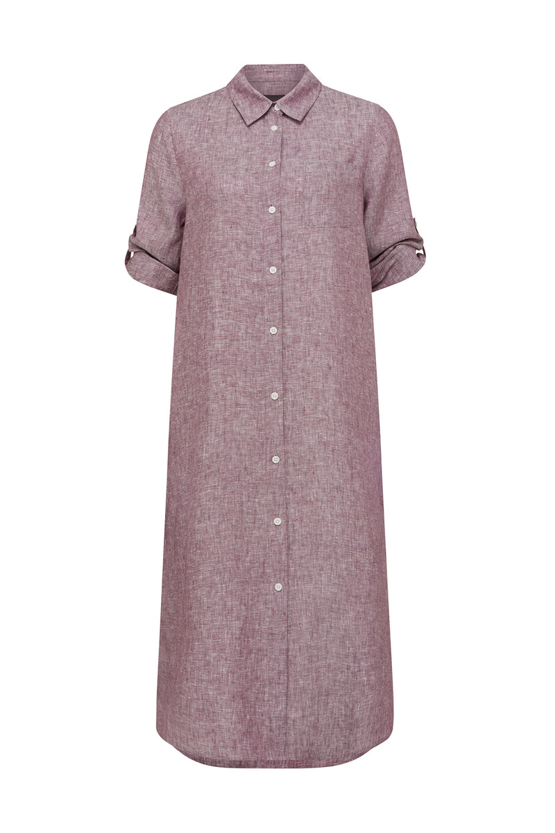 Pure Linen Shirt Dress - Berry-Dresses-Cable Melbourne