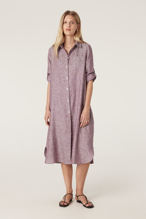 Pure Linen Shirt Dress - Berry-Dresses-Cable Melbourne