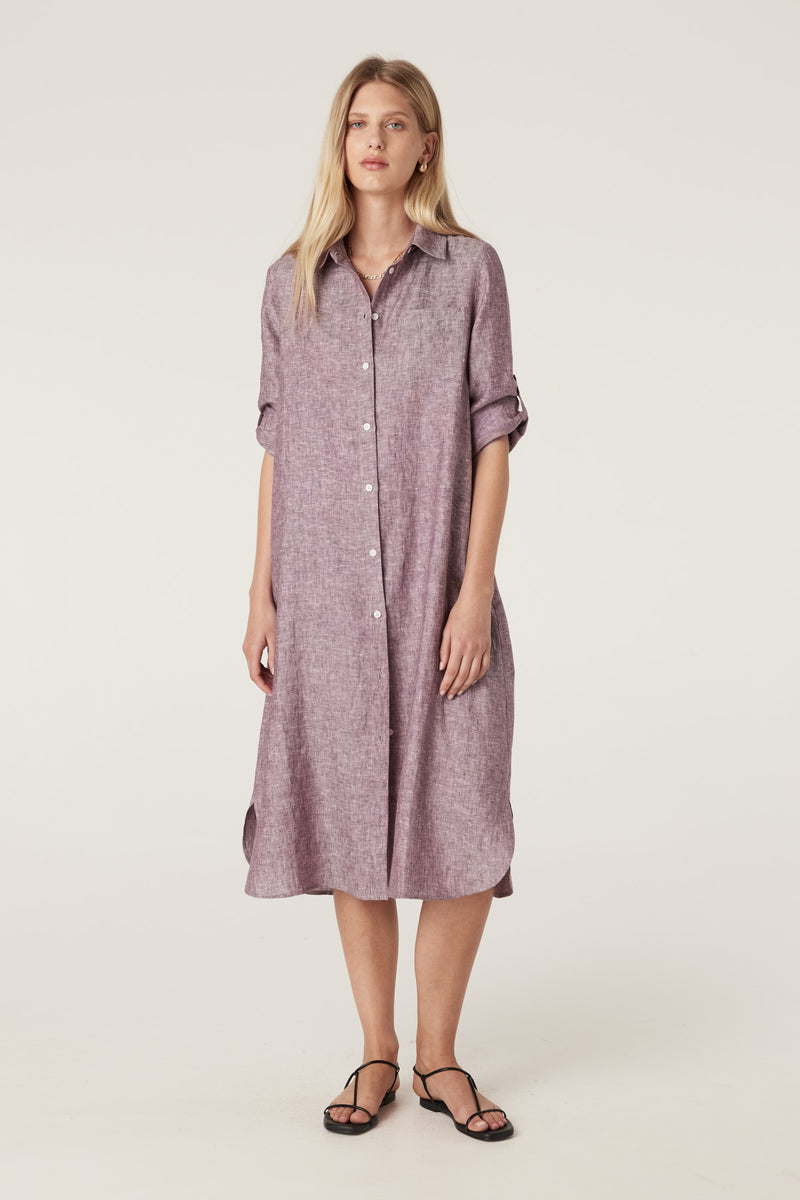 Pure Linen Shirt Dress - Berry  Cable Melbourne