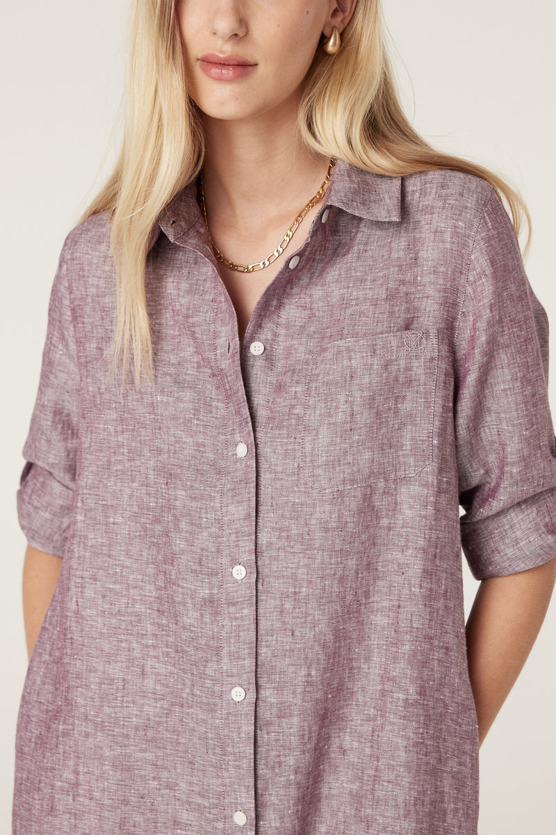 Pure Linen Shirt Dress - Berry-Dresses-Cable Melbourne