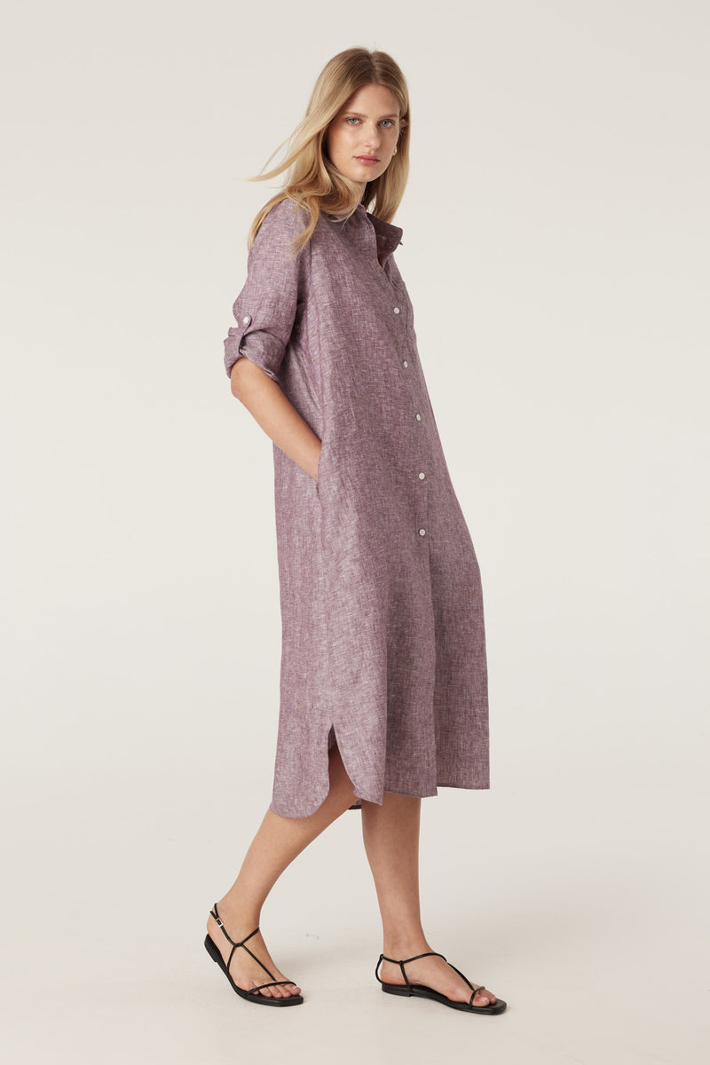 Pure Linen Shirt Dress - Berry-Dresses-Cable Melbourne