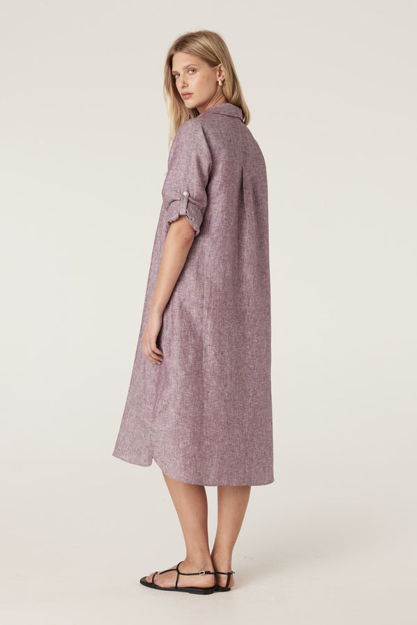 Pure Linen Shirt Dress - Berry-Dresses-Cable Melbourne