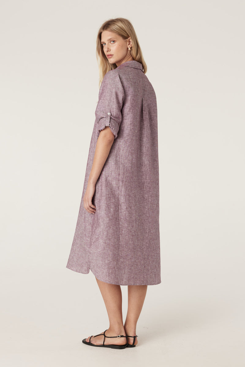 Pure Linen Shirt Dress - Berry-Dresses-Cable Melbourne