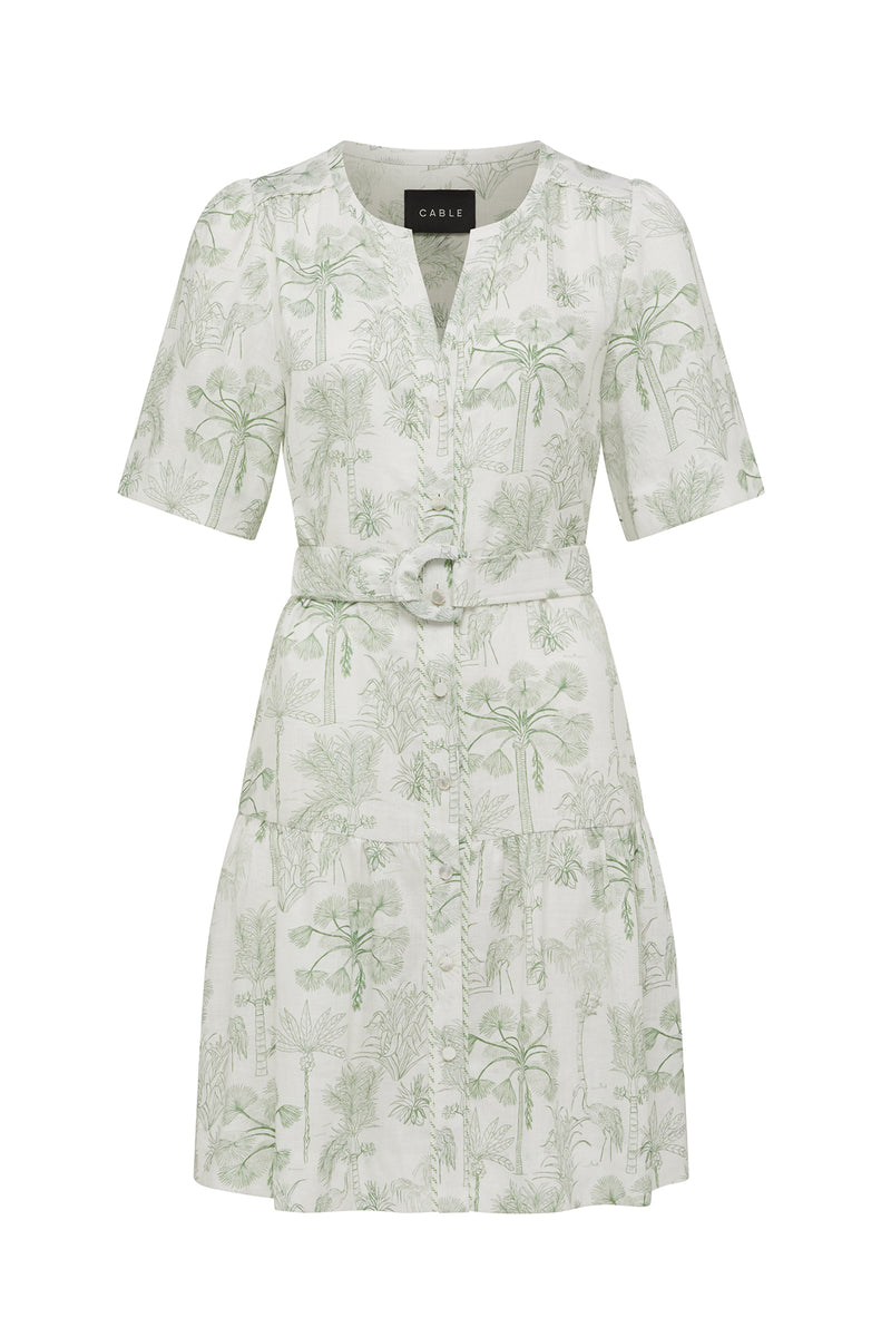 Gracie Linen Dress - Palm Print Cable Melbourne Gracie Linen Dress - Palm Print Cable Melbourne