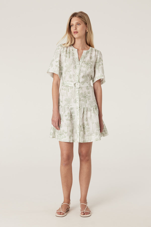 Gracie Linen Dress - Palm Print-Dresses-Cable Melbourne