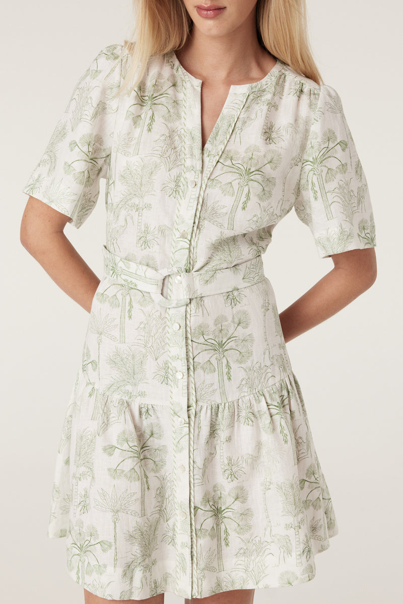 Gracie Linen Dress - Palm Print-Dresses-Cable Melbourne