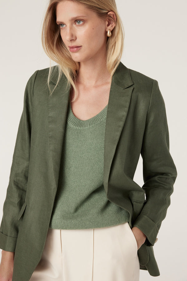 Cruz Linen Blazer - Khaki-Jackets-Cable Melbourne