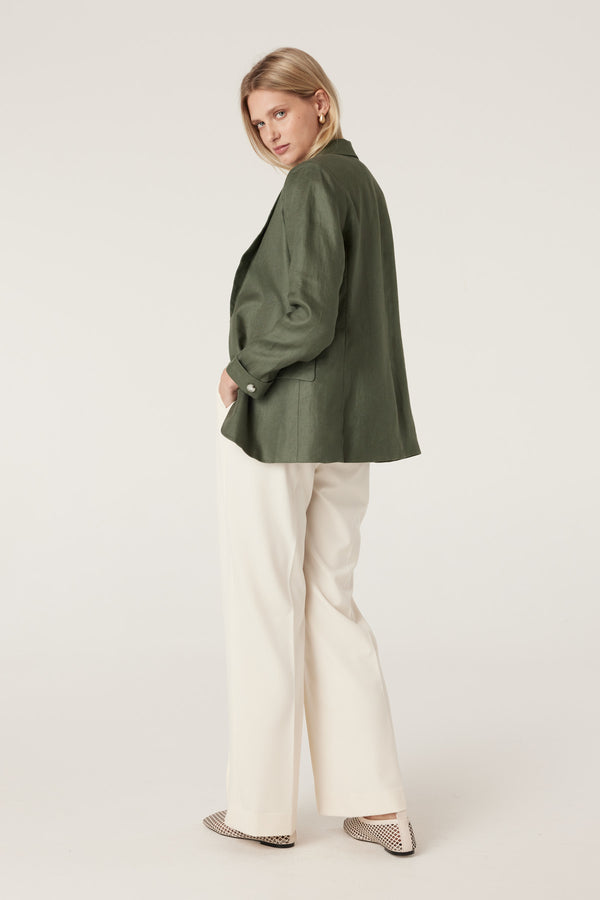 Cruz Linen Blazer - Khaki-Jackets-Cable Melbourne