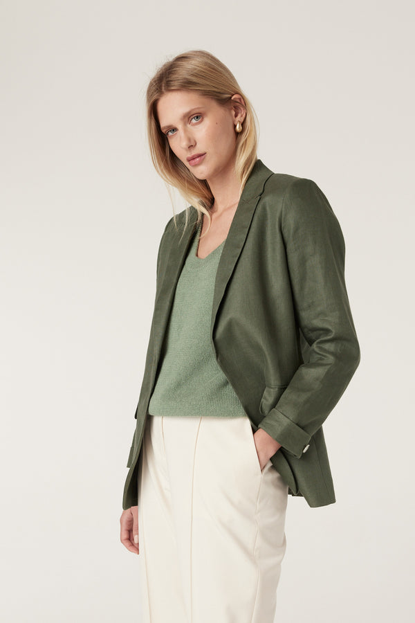 Cruz Linen Blazer - Khaki-Jackets-Cable Melbourne