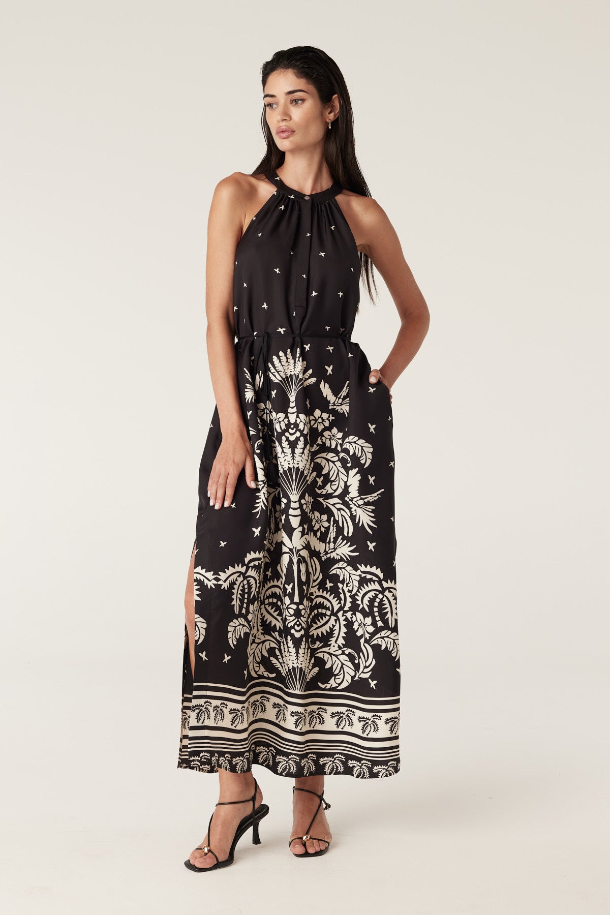 Twilight Halter Neck Dress - Black Palm Print – Cable Melbourne