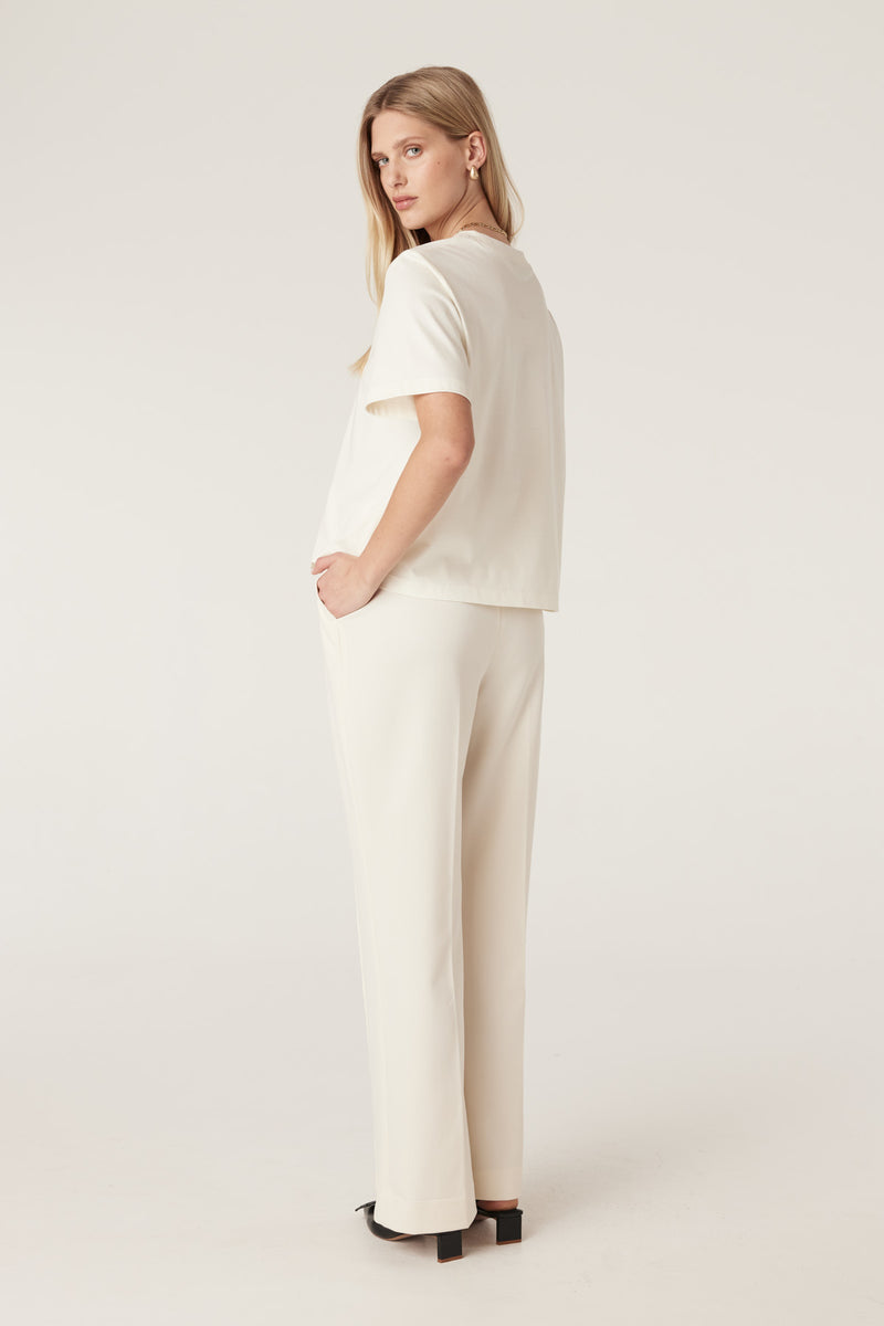 Pima Boxy Tee - Ecru-Basics-Cable Melbourne