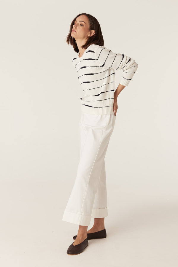 Flax Crew Jumper - Navy Stripe