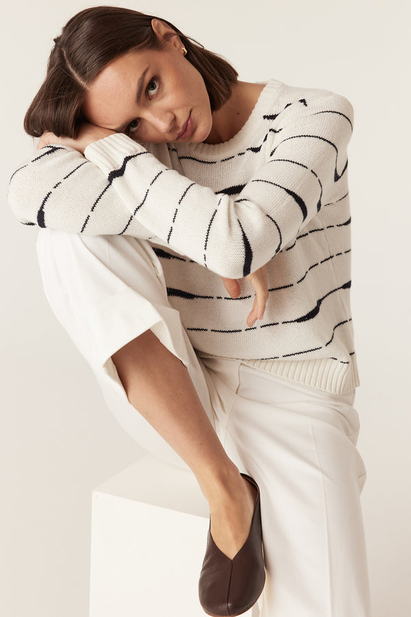 Flax Crew Jumper - Navy Stripe