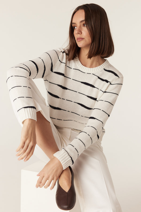 Flax Crew Jumper - Navy Stripe