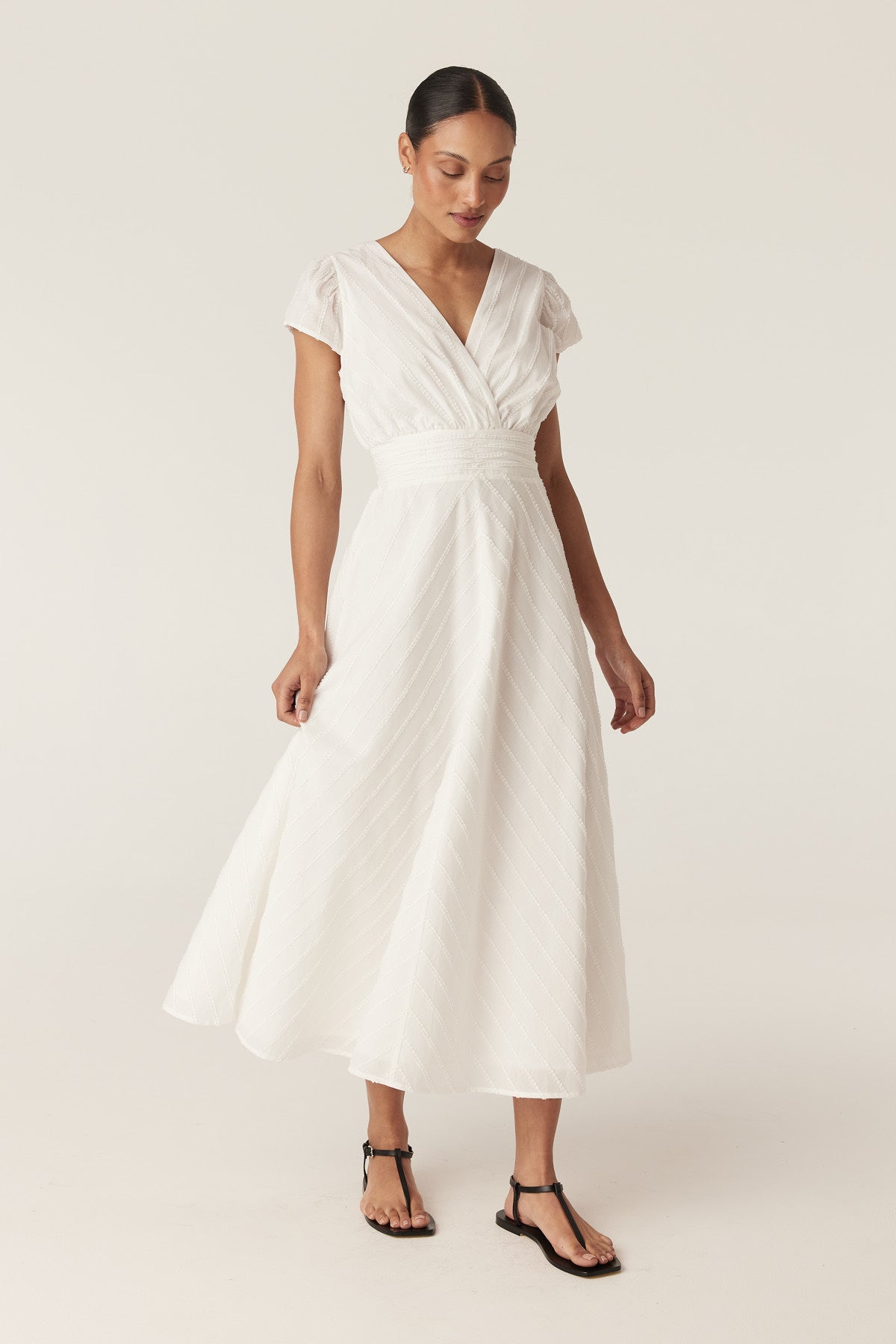 Mila Cotton Dobby Dress - White