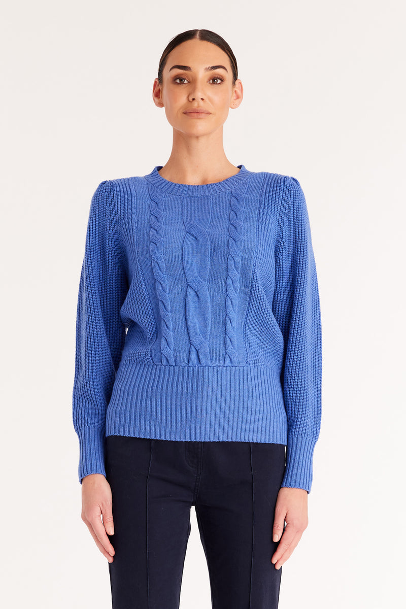 Celine Merino Cable Jumper - Cornflower Blue – Cable Melbourne