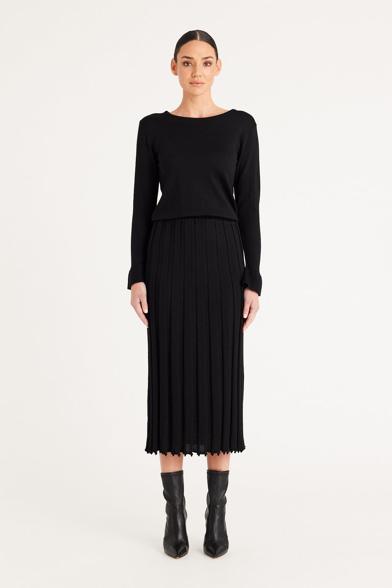 Merino Pleated Dress - Black – Cable Melbourne