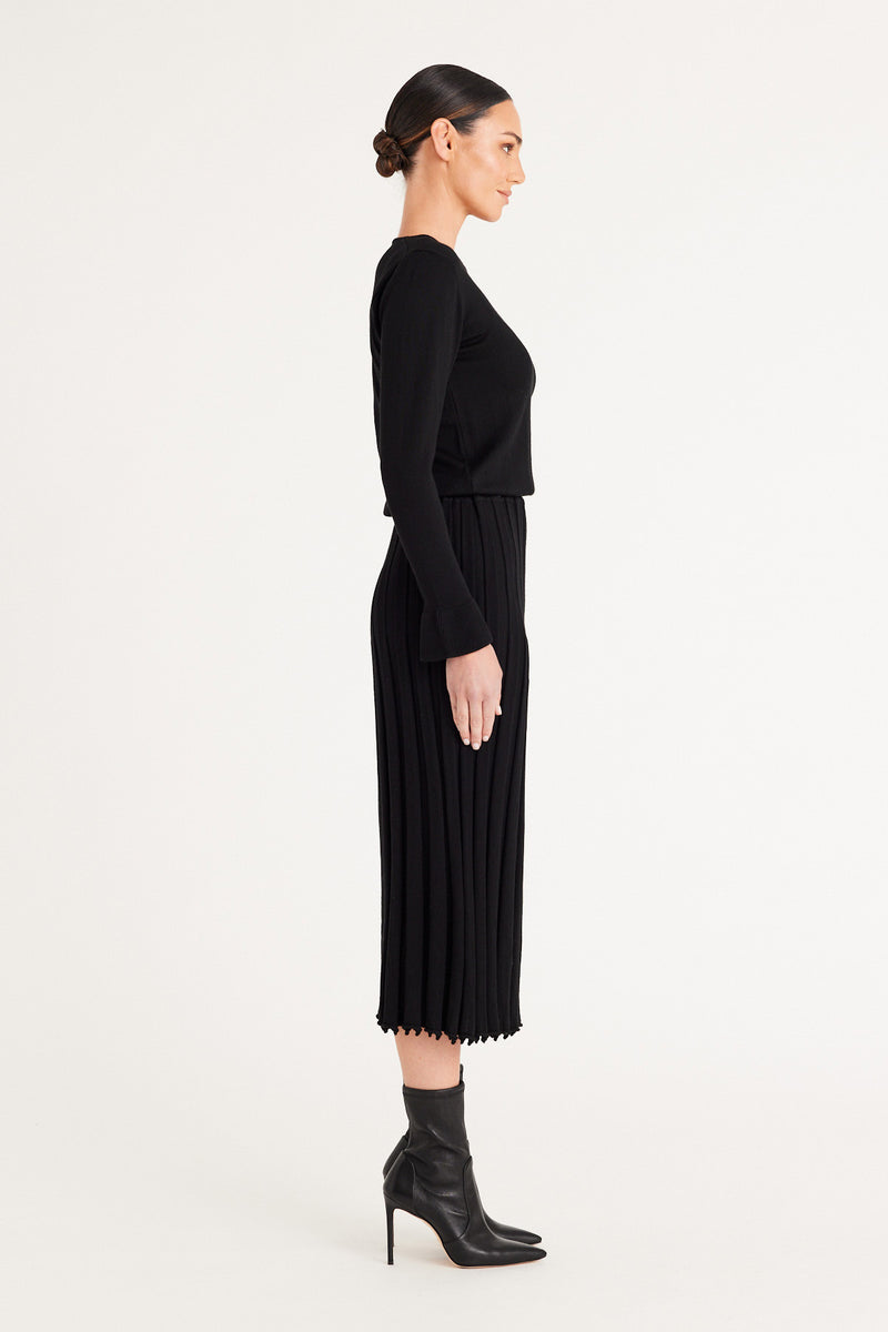 Merino Pleated Dress Black Cable Melbourne