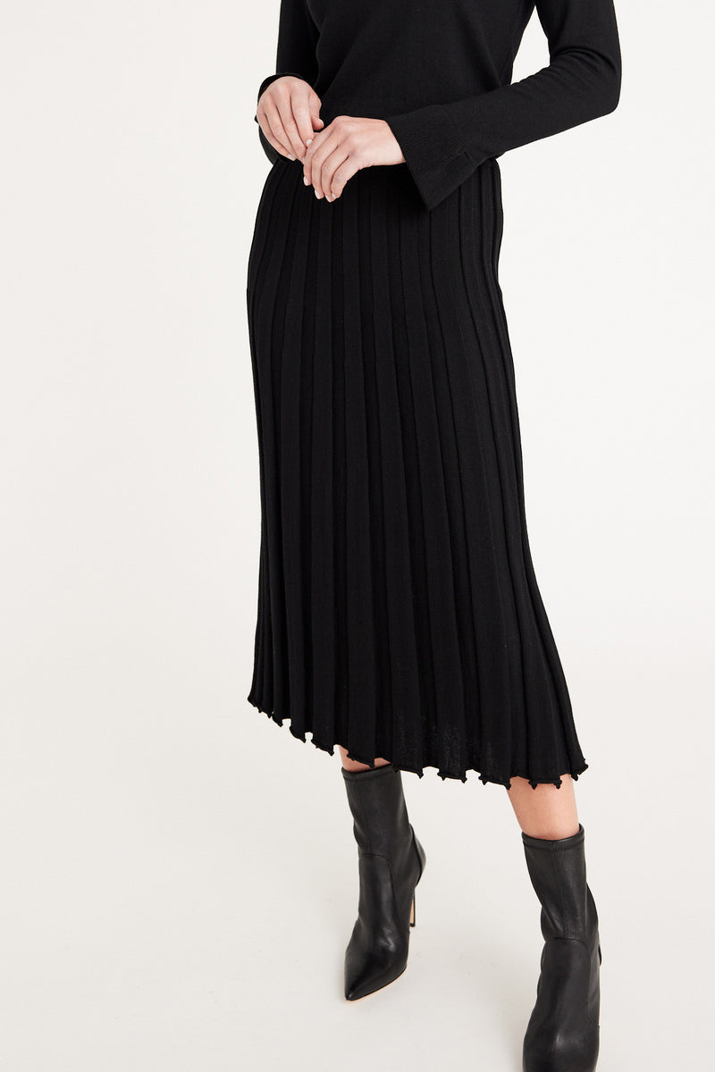 Merino Pleated Dress Black Cable Melbourne
