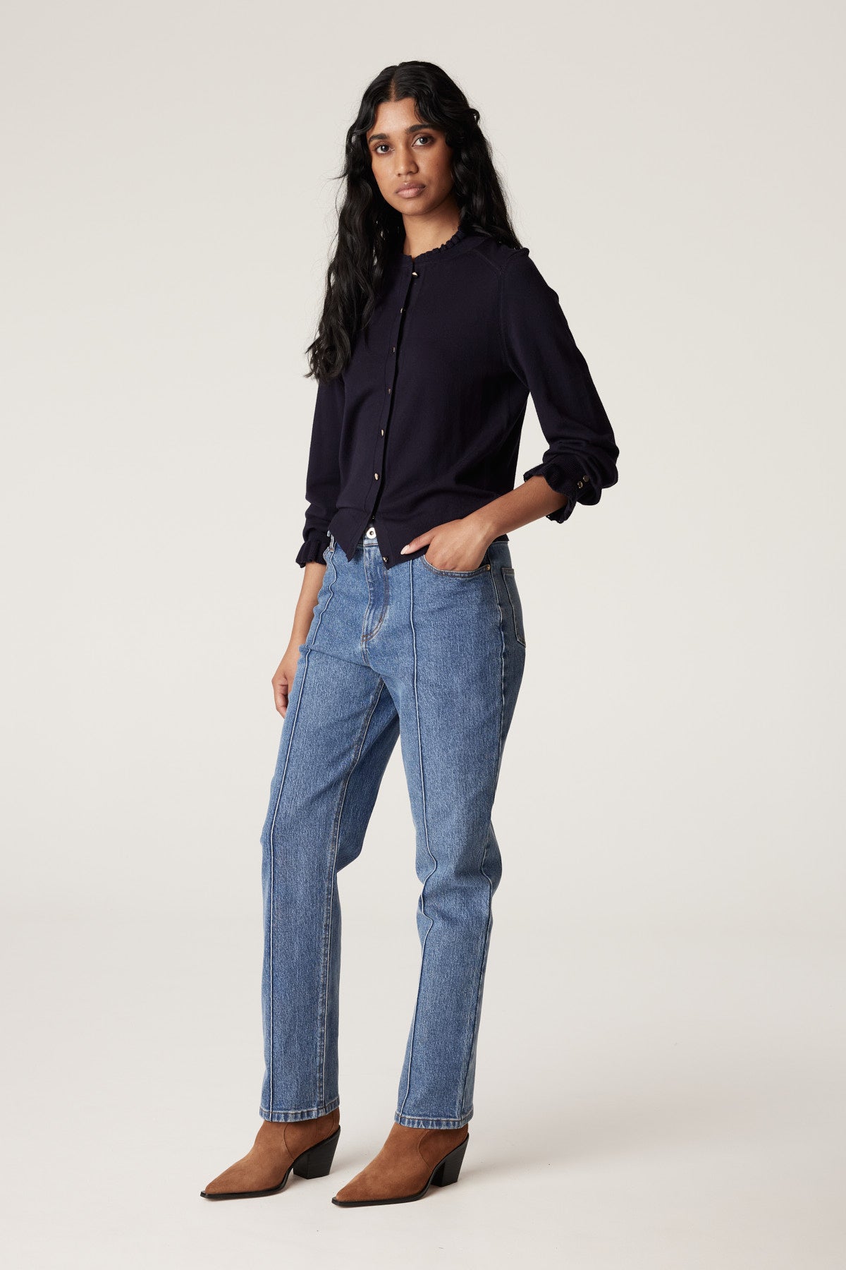 Navy pointelle cardigan on sale
