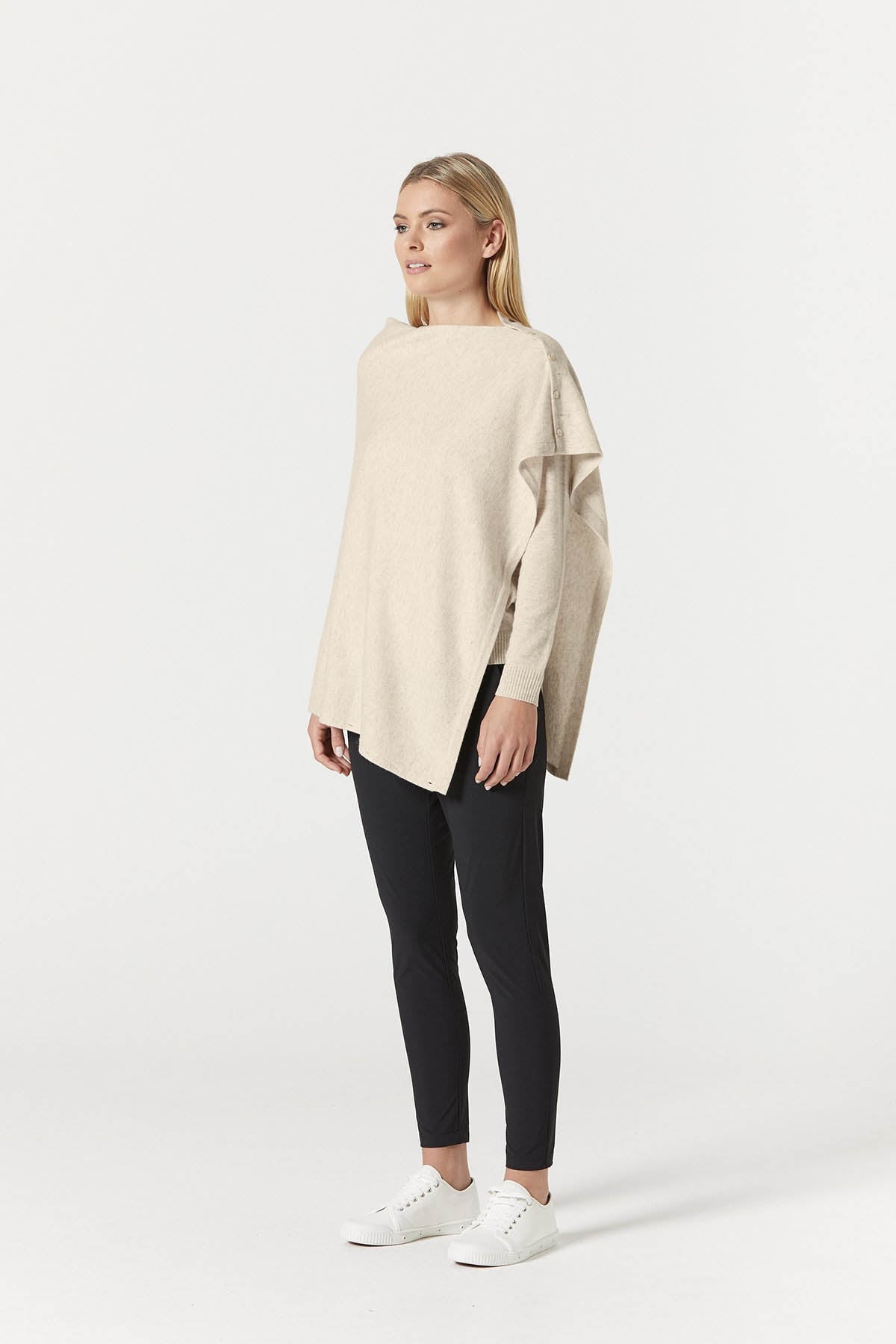 Cashmere Button Poncho - Oatmeal – Cable Melbourne