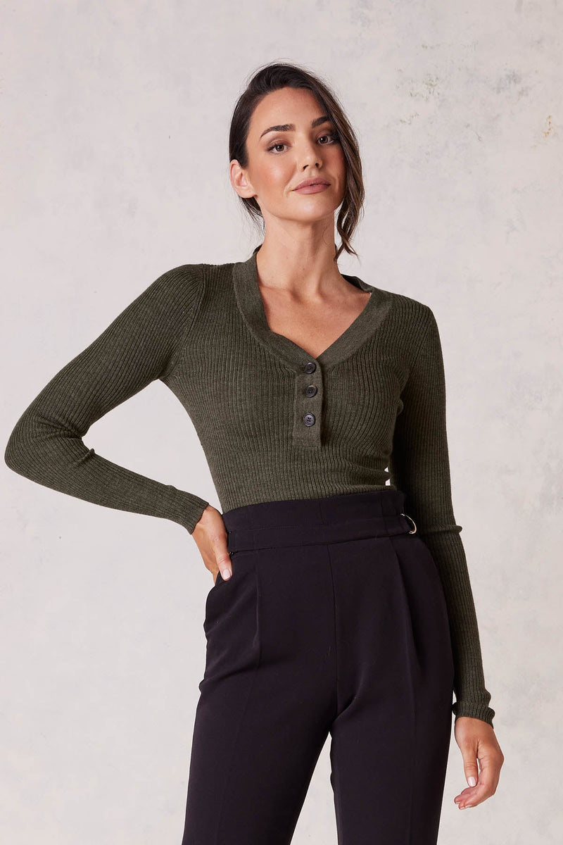 Elsa Merino Jumper - Khaki-Cable Melbourne-1