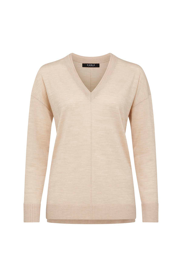 Extrafine Merino V Jumper - Nude-Cable Melbourne-2