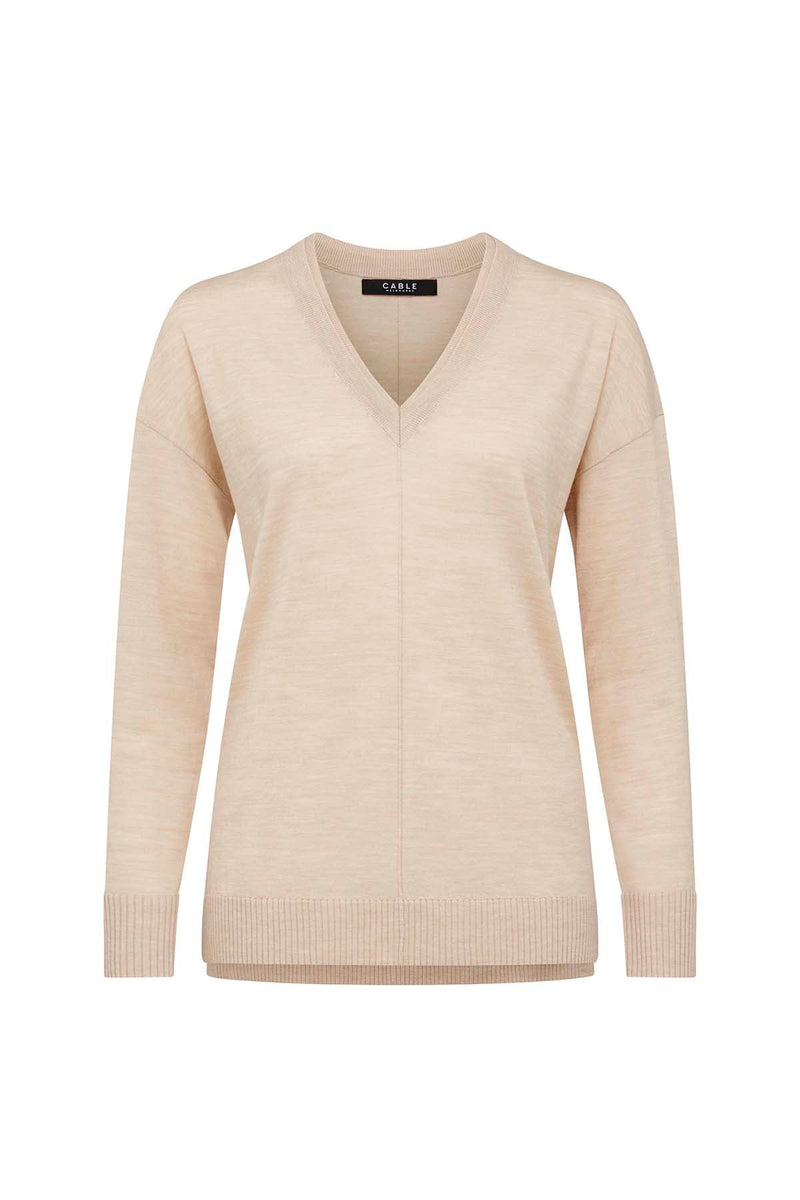 Extrafine Merino V Jumper - Nude-Cable Melbourne-2