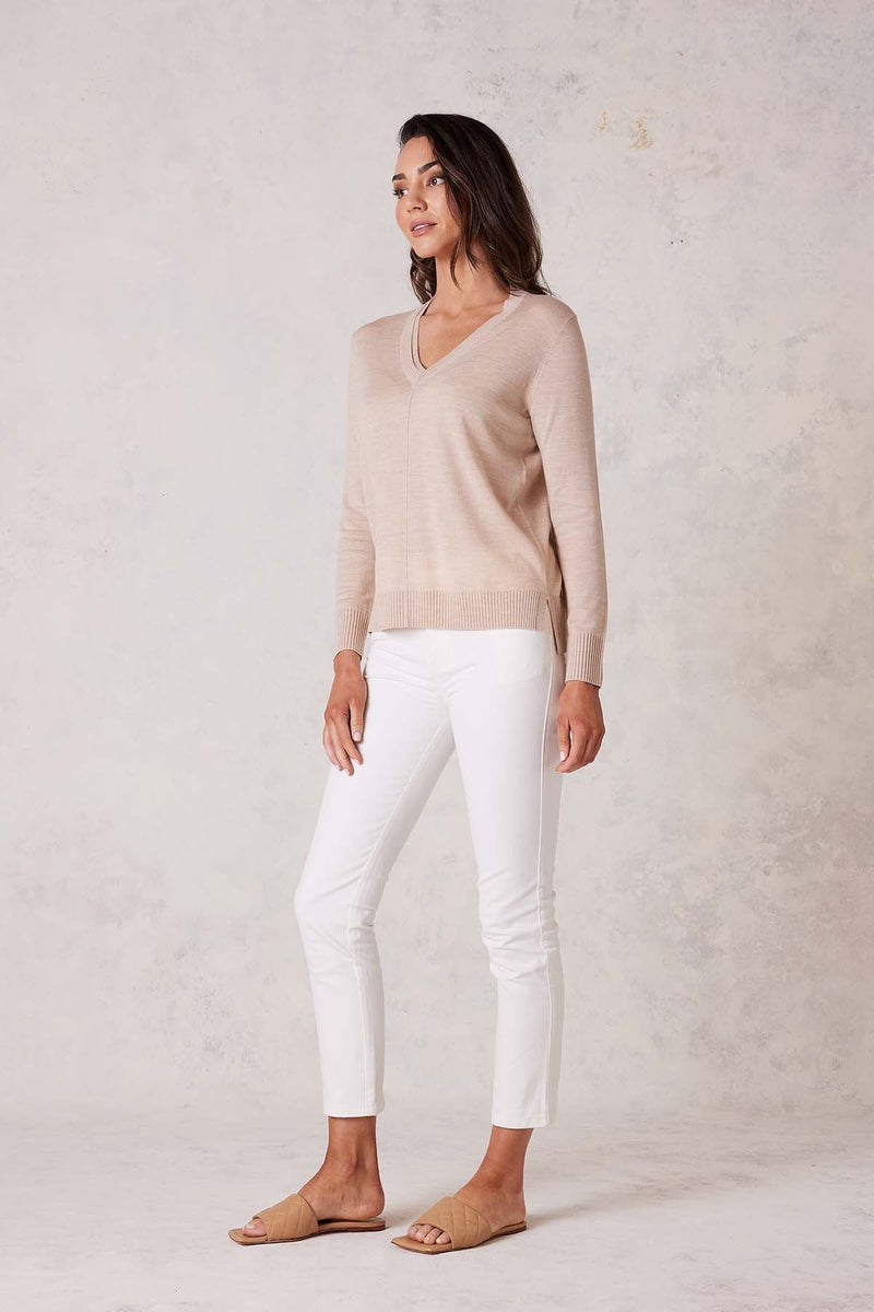 Extrafine Merino V Jumper - Nude-Cable Melbourne-3