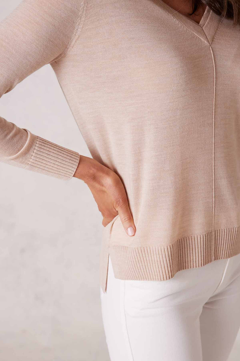 Extrafine Merino V Jumper - Nude-Cable Melbourne-4