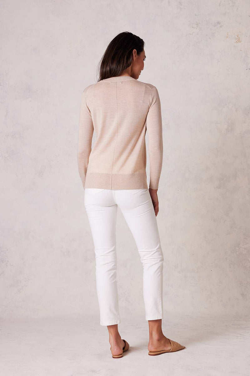 Extrafine Merino V Jumper - Nude-Cable Melbourne-5