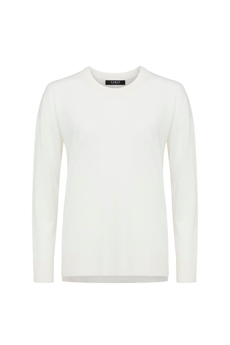 Extrafine Merino Crew Jumper - White-Cable Melbourne-2