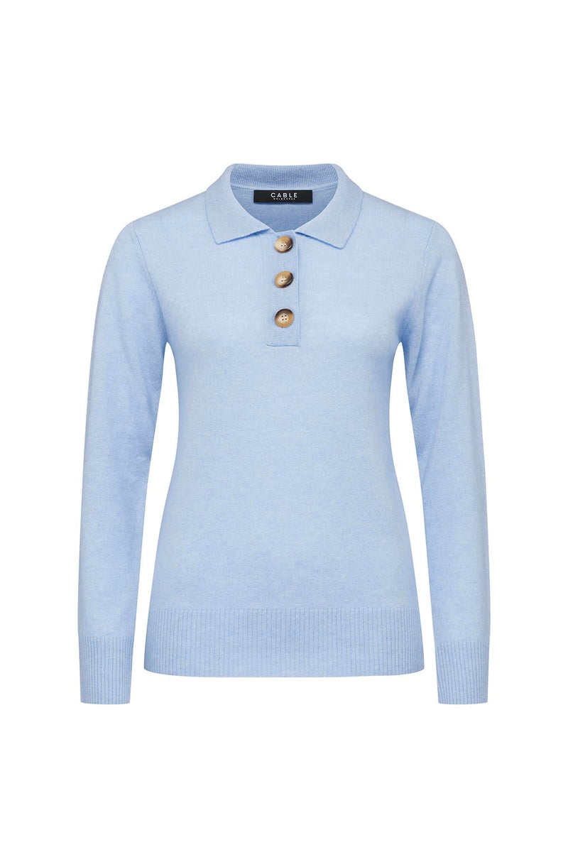 Pure Cashmere Henley Jumper - Powder Blue Marle-Cable Melbourne-2