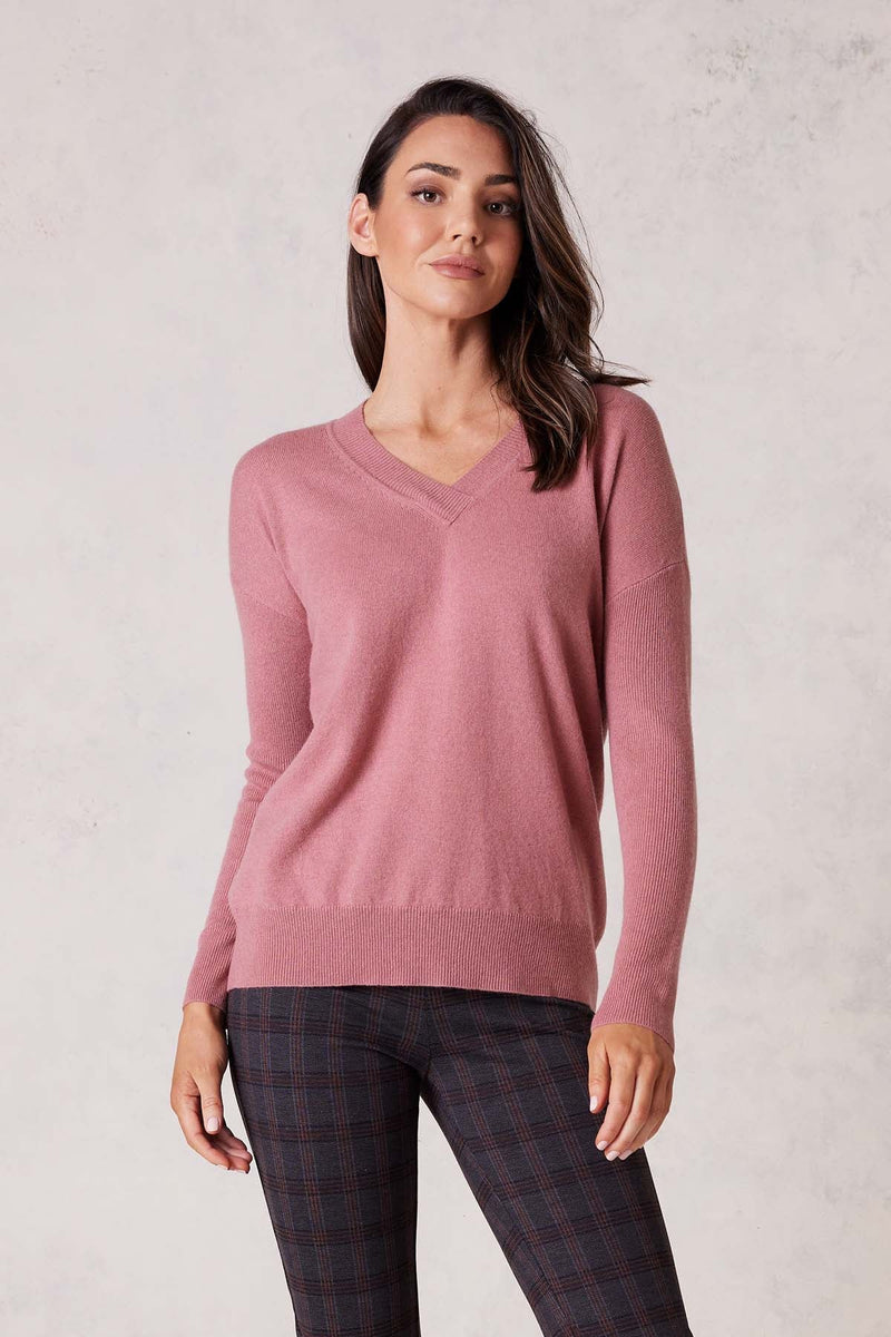 Pure Cashmere V Jumper - Musk-Cable Melbourne-1
