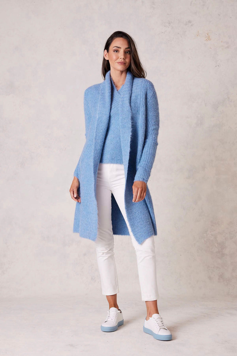 Greta Long Cardigan - Nordic Blue-Cable Melbourne-1