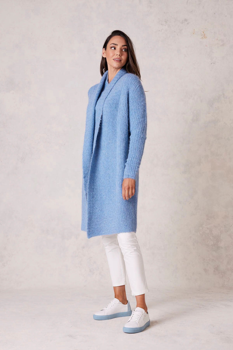 Greta Long Cardigan - Nordic Blue-Cable Melbourne-3