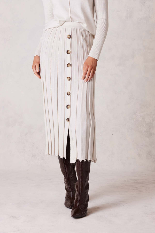 Geneva Merino Pleat Skirt - Antique White-Cable Melbourne-1