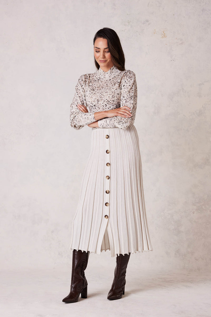 Geneva Merino Pleat Skirt - Antique White-Cable Melbourne-3